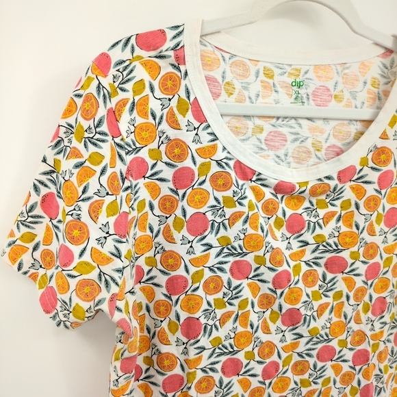 Dip Women's XL Orange Lemon Grapefruit Citrus Cropped Tee Orange Green Summer - Picture 1 of 6